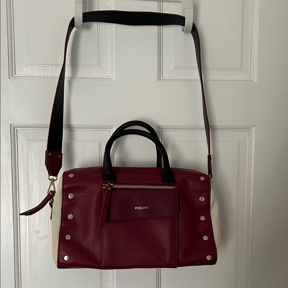 Perlina Burgundy and Cream Shoulder Bag